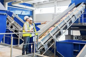 Image of a modern recycling facility working on sustainability efforts.